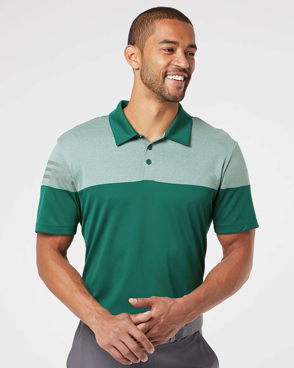 Adidas-A213-Heathered 3-Stripes Colorblocked Polo - Image 11
