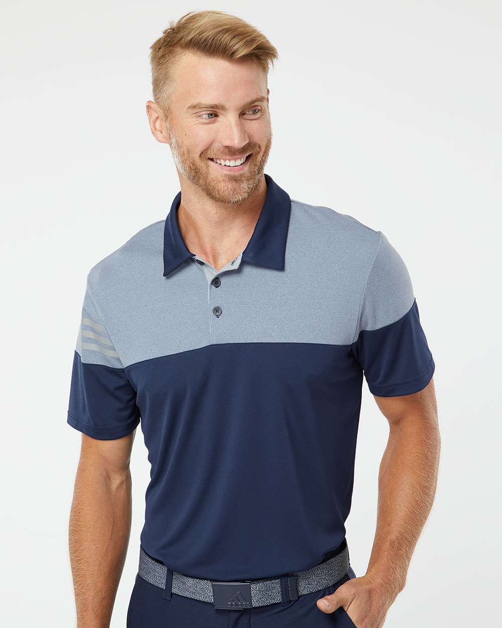 Adidas-A213-Heathered 3-Stripes Colorblocked Polo - Image 17