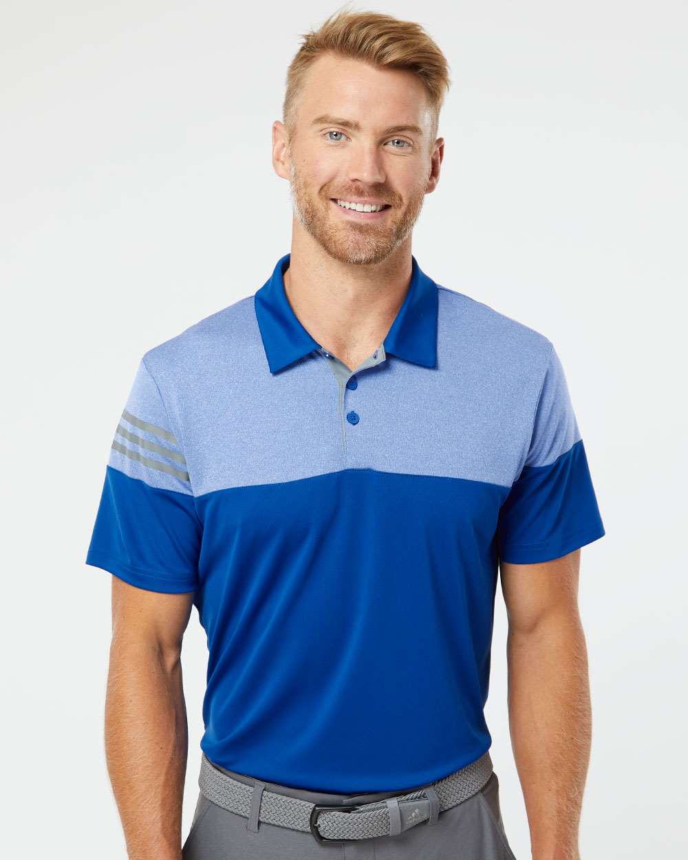 Adidas-A213-Heathered 3-Stripes Colorblocked Polo - Image 23