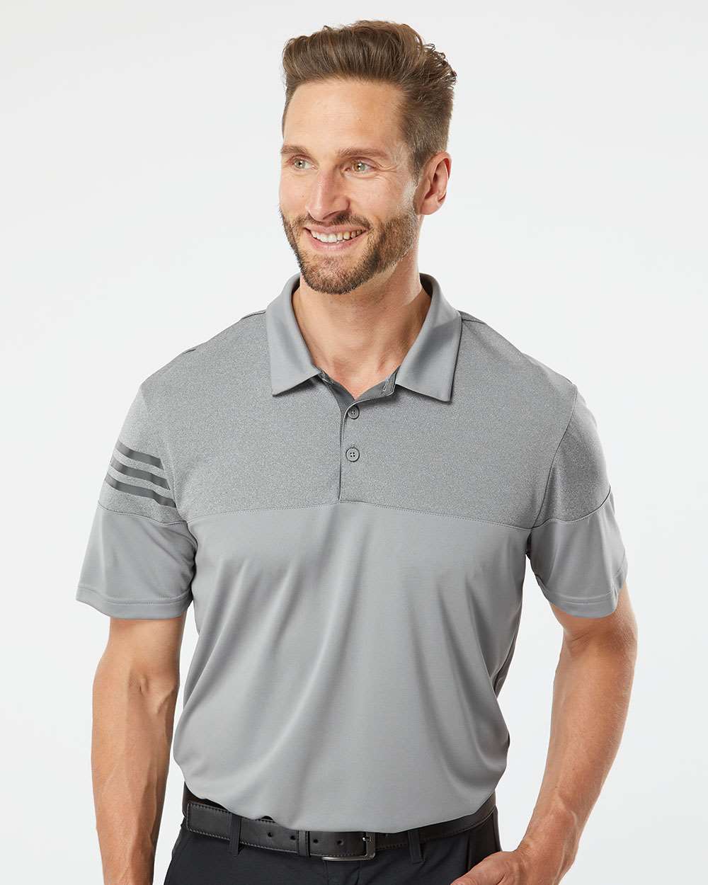 Adidas-A213-Heathered 3-Stripes Colorblocked Polo - Image 29