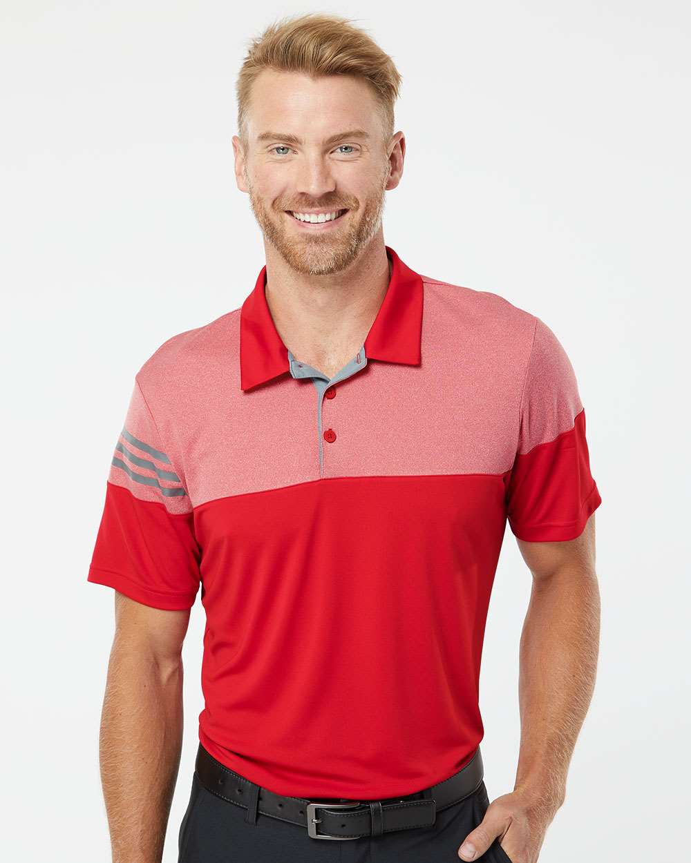 Adidas-A213-Heathered 3-Stripes Colorblocked Polo - Image 35