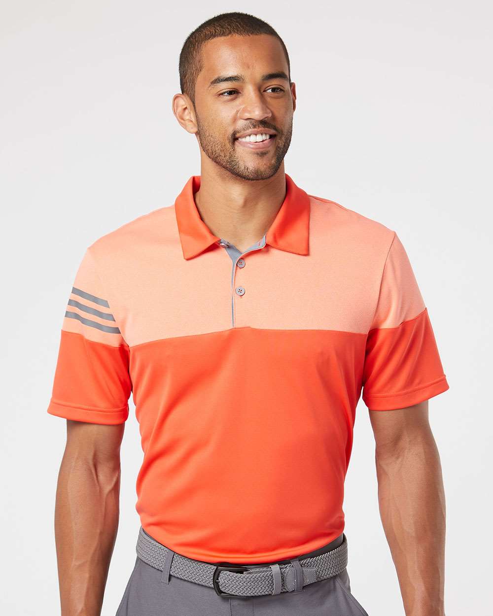 Adidas-A213-Heathered 3-Stripes Colorblocked Polo - Image 4