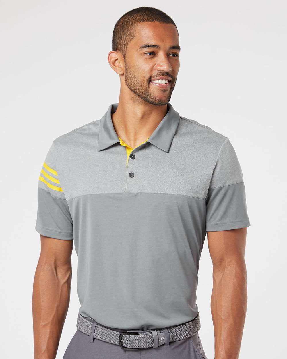 Adidas-A213-Heathered 3-Stripes Colorblocked Polo - Image 41