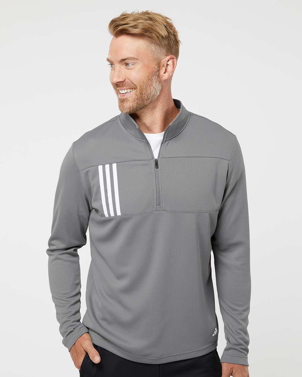Adidas-A482-3-Stripes Double Knit Quarter-Zip Pullover - Image 11