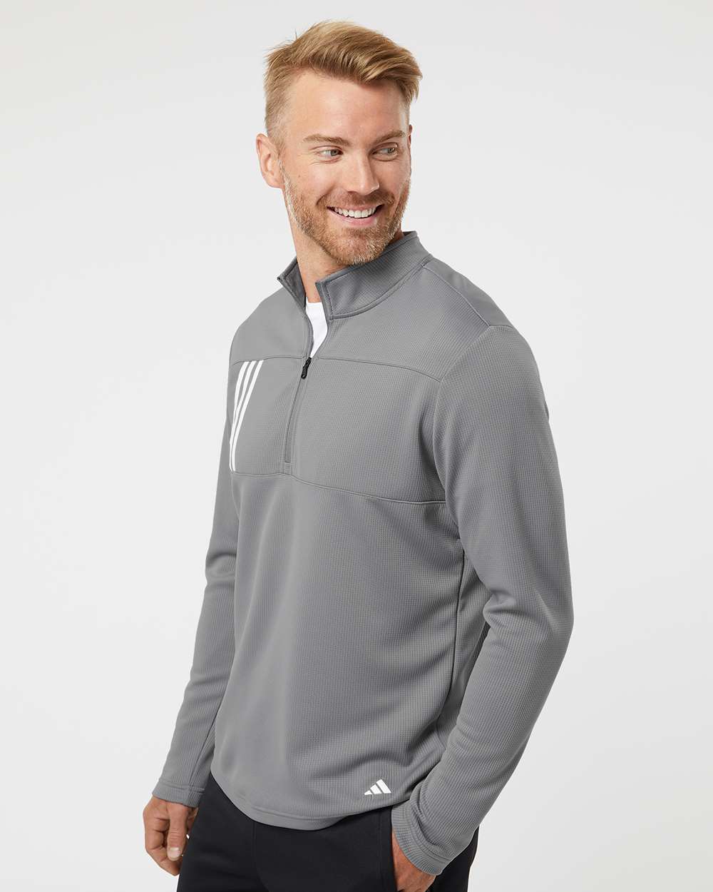 Adidas-A482-3-Stripes Double Knit Quarter-Zip Pullover - Image 12