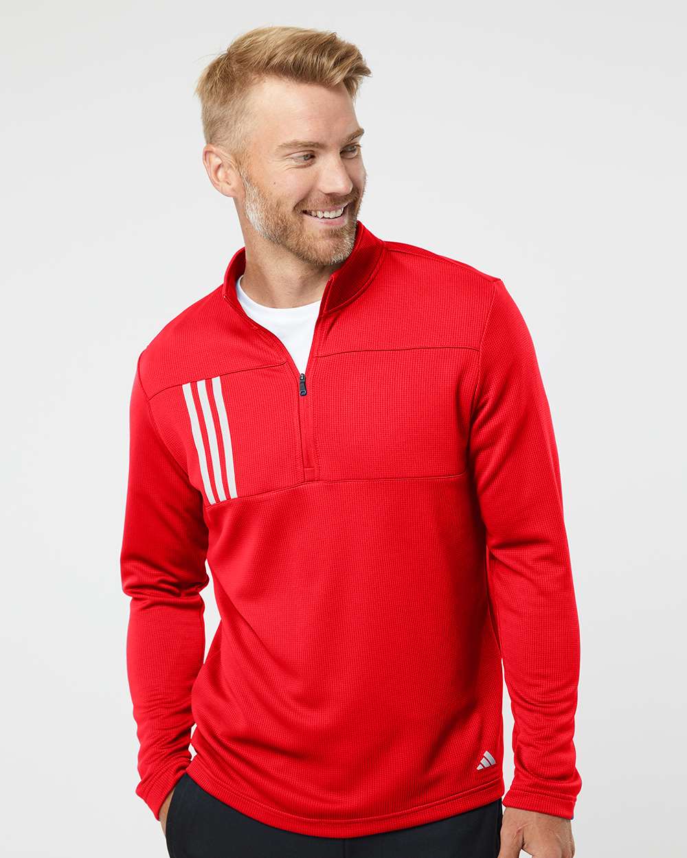 Adidas-A482-3-Stripes Double Knit Quarter-Zip Pullover - Image 17