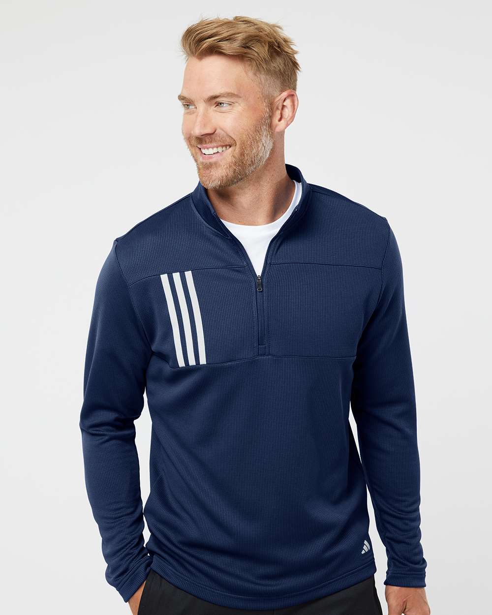 Adidas-A482-3-Stripes Double Knit Quarter-Zip Pullover - Image 23