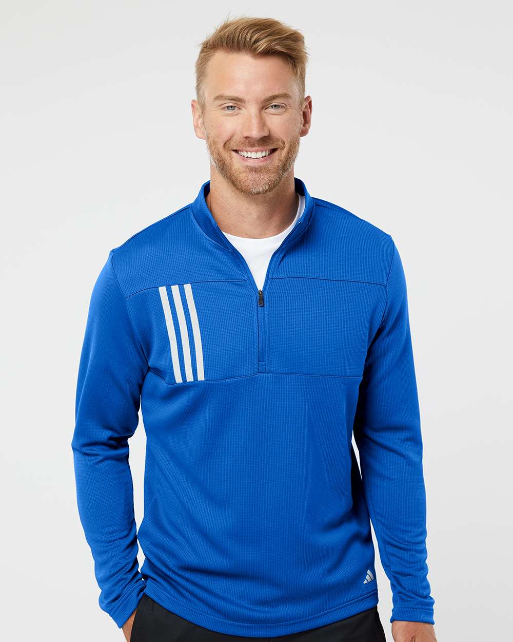 Adidas-A482-3-Stripes Double Knit Quarter-Zip Pullover - Image 29