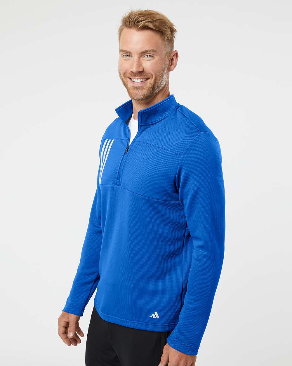 Adidas-A482-3-Stripes Double Knit Quarter-Zip Pullover - Image 30