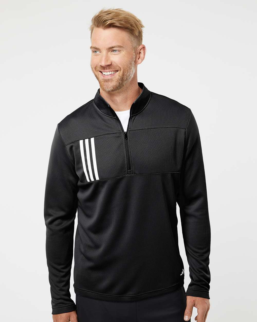 Adidas-A482-3-Stripes Double Knit Quarter-Zip Pullover - Image 4