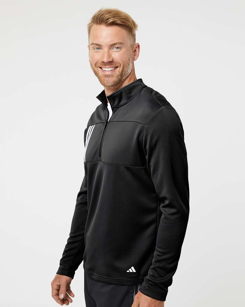 Adidas-A482-3-Stripes Double Knit Quarter-Zip Pullover - Image 5