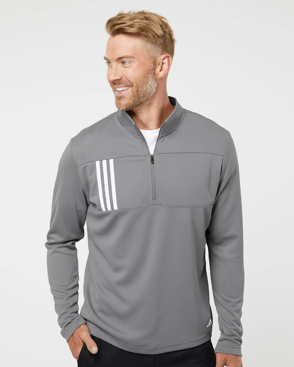 Adidas-A482-3-Stripes Double Knit Quarter-Zip Pullover - Image 7
