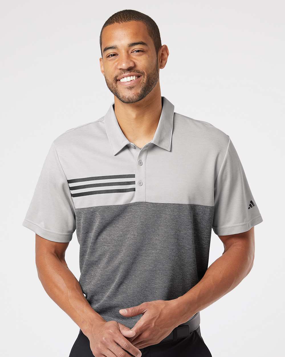 Adidas-A508-Heathered Colorblocked 3-Stripes Polo - Image 10