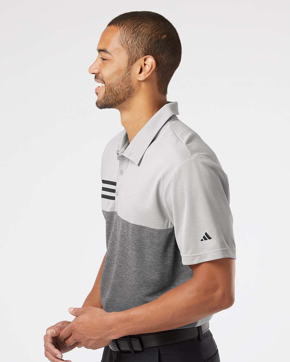 Adidas-A508-Heathered Colorblocked 3-Stripes Polo - Image 11