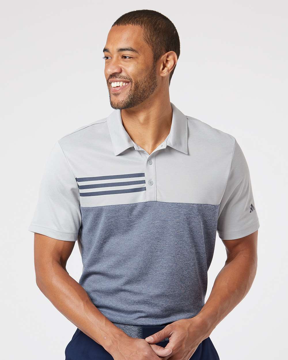 Adidas-A508-Heathered Colorblocked 3-Stripes Polo - Image 16