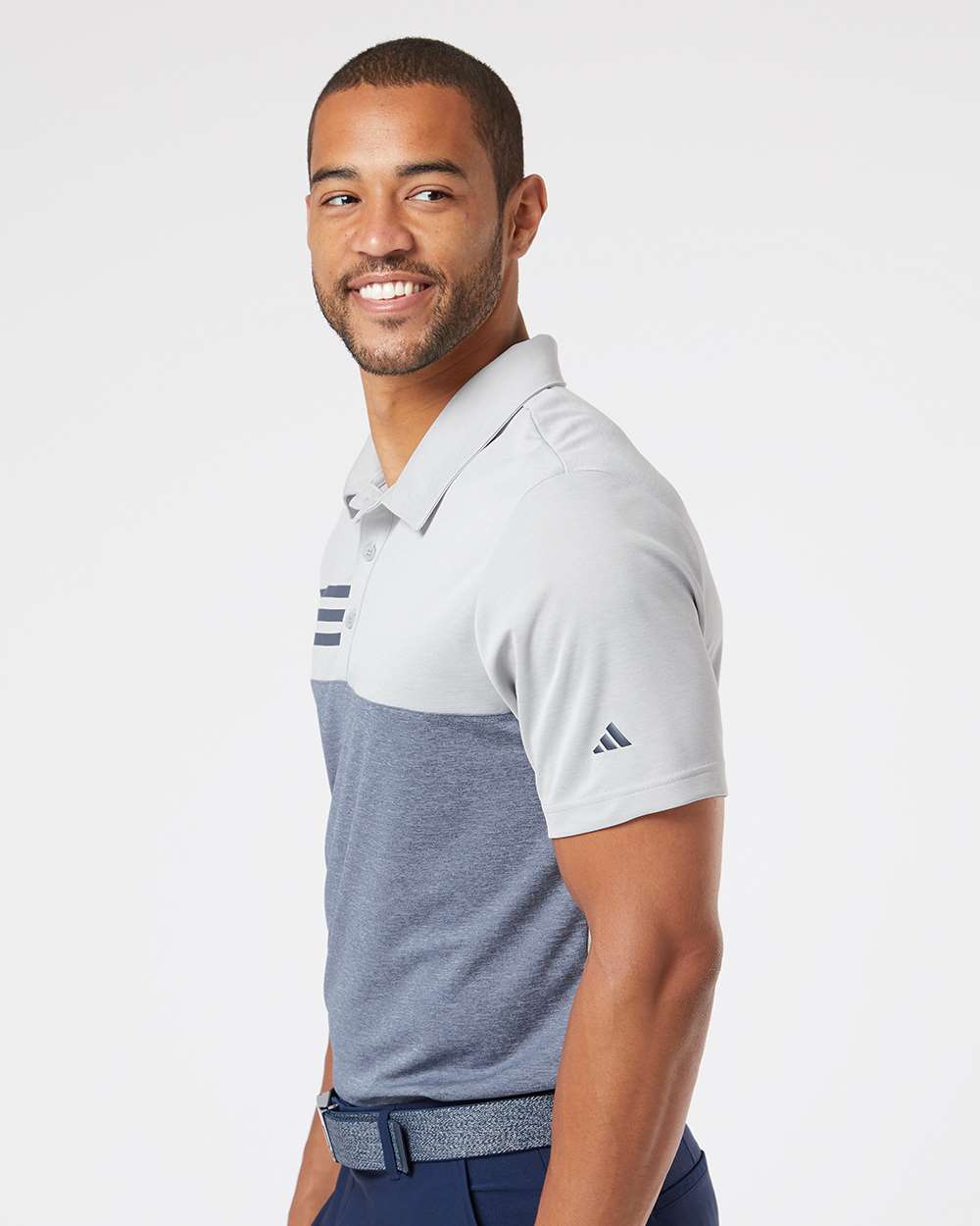 Adidas-A508-Heathered Colorblocked 3-Stripes Polo - Image 17