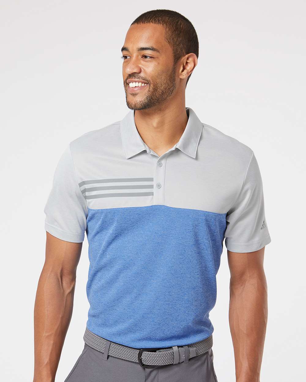 Adidas-A508-Heathered Colorblocked 3-Stripes Polo - Image 22