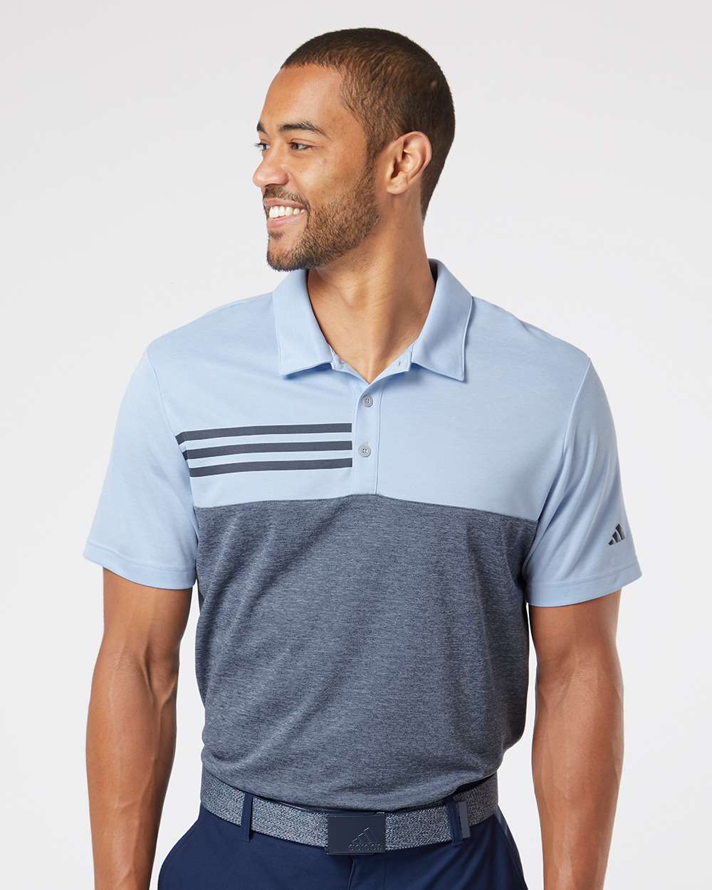 Adidas-A508-Heathered Colorblocked 3-Stripes Polo - Image 4