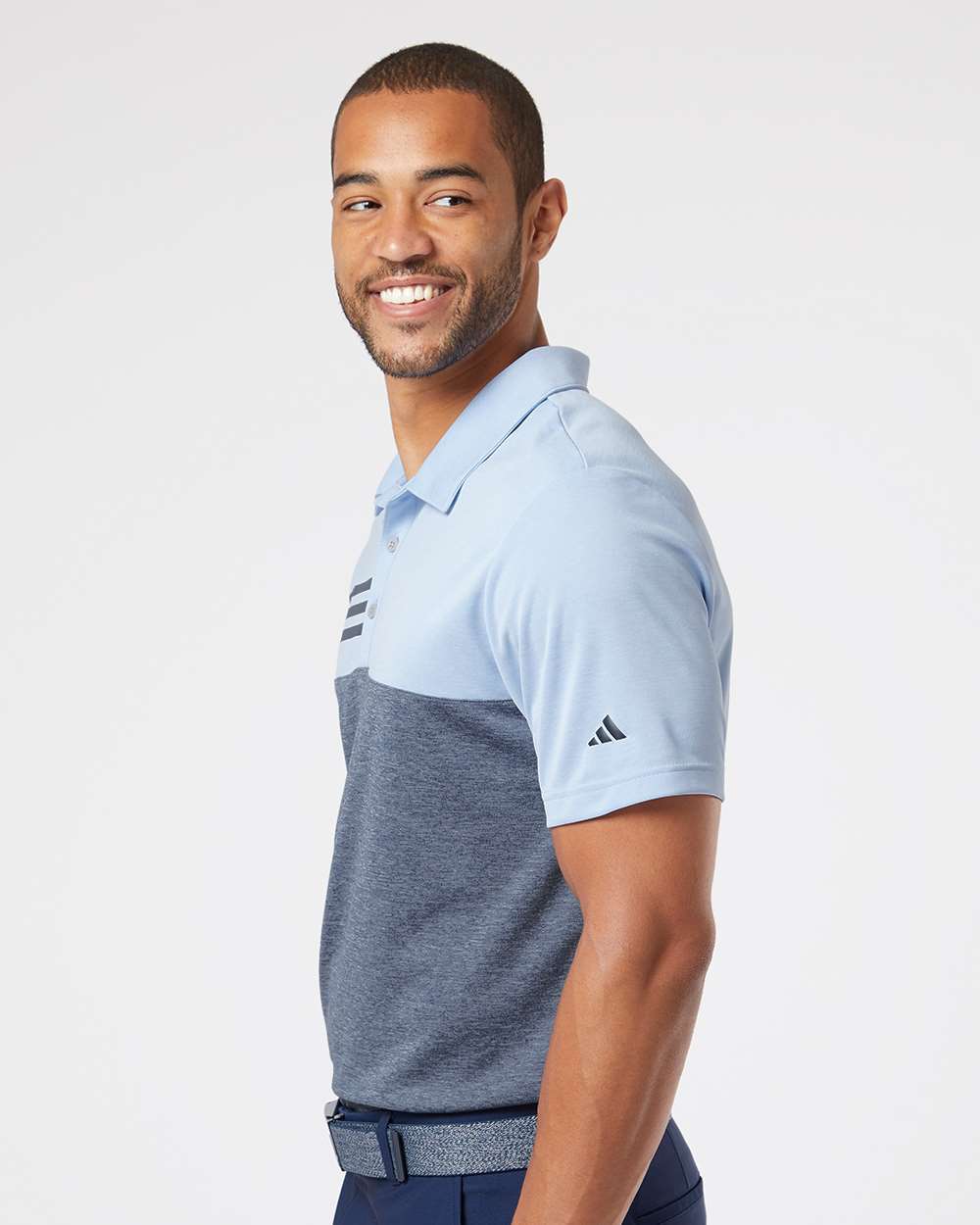 Adidas-A508-Heathered Colorblocked 3-Stripes Polo - Image 5