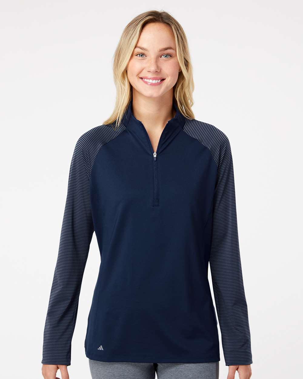 Adidas-A521-Women's Stripe Block Quarter-Zip Pullover - Image 23