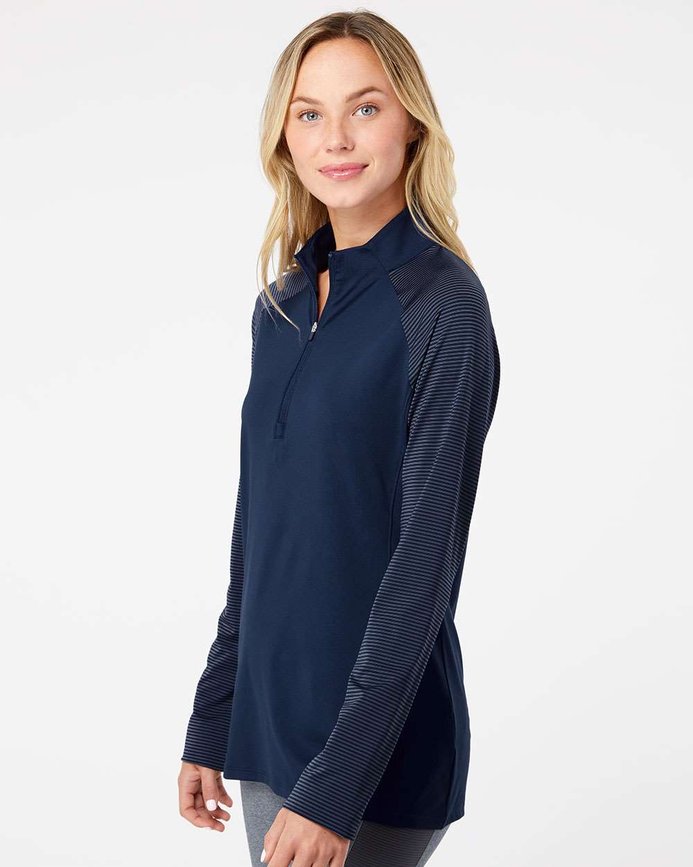 Adidas-A521-Women's Stripe Block Quarter-Zip Pullover - Image 24