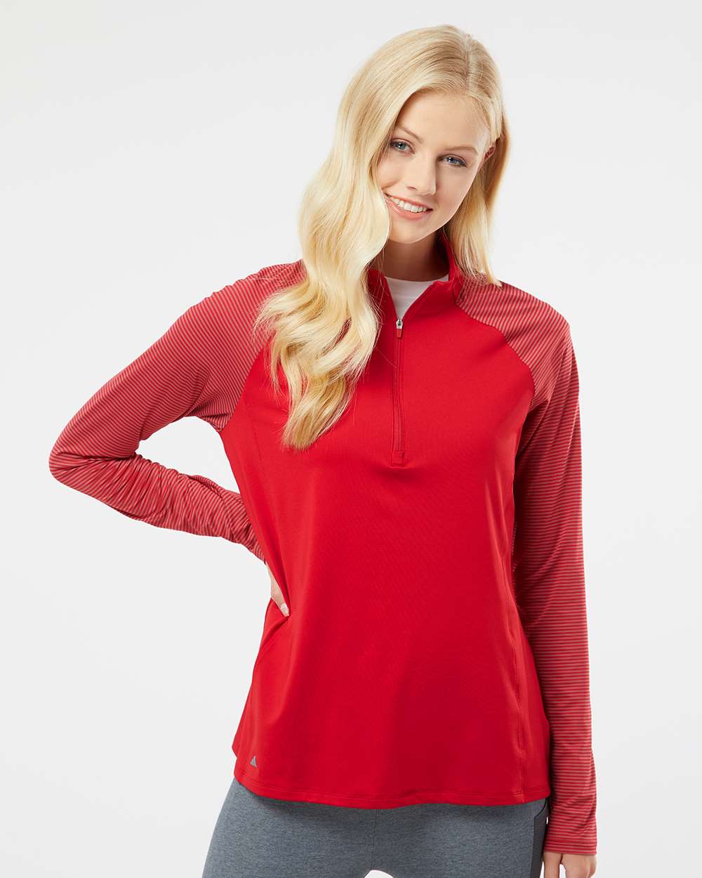 Adidas-A521-Women's Stripe Block Quarter-Zip Pullover - Image 29