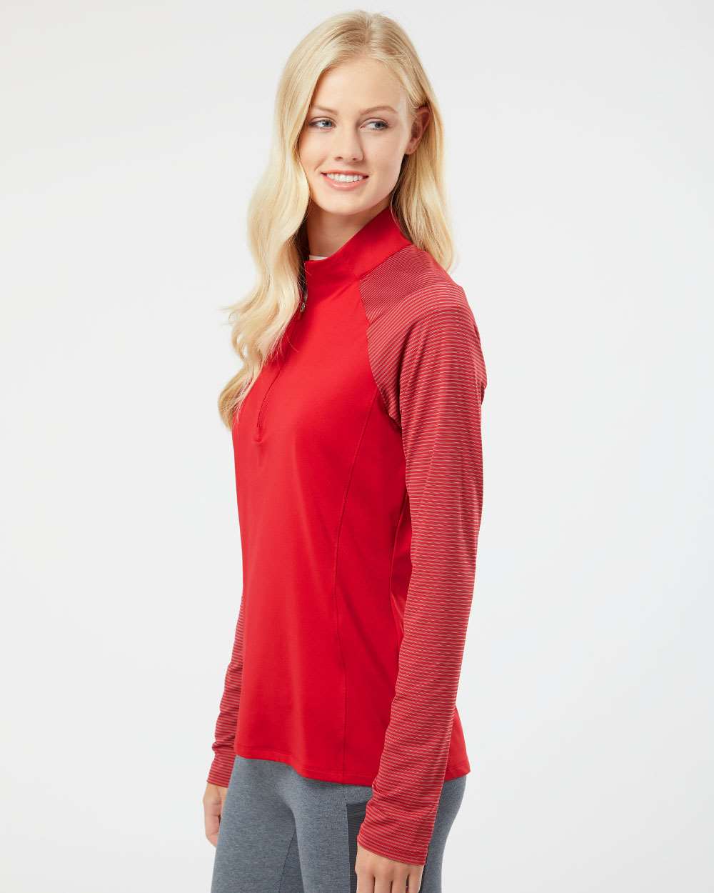 Adidas-A521-Women's Stripe Block Quarter-Zip Pullover - Image 30