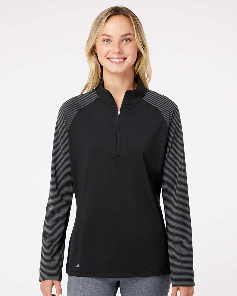 Adidas-A521-Women's Stripe Block Quarter-Zip Pullover - Image 4