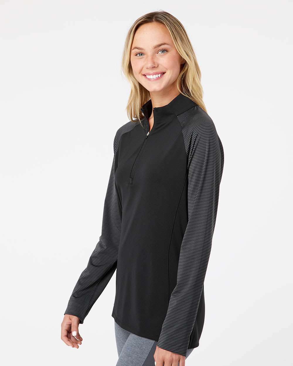 Adidas-A521-Women's Stripe Block Quarter-Zip Pullover - Image 5