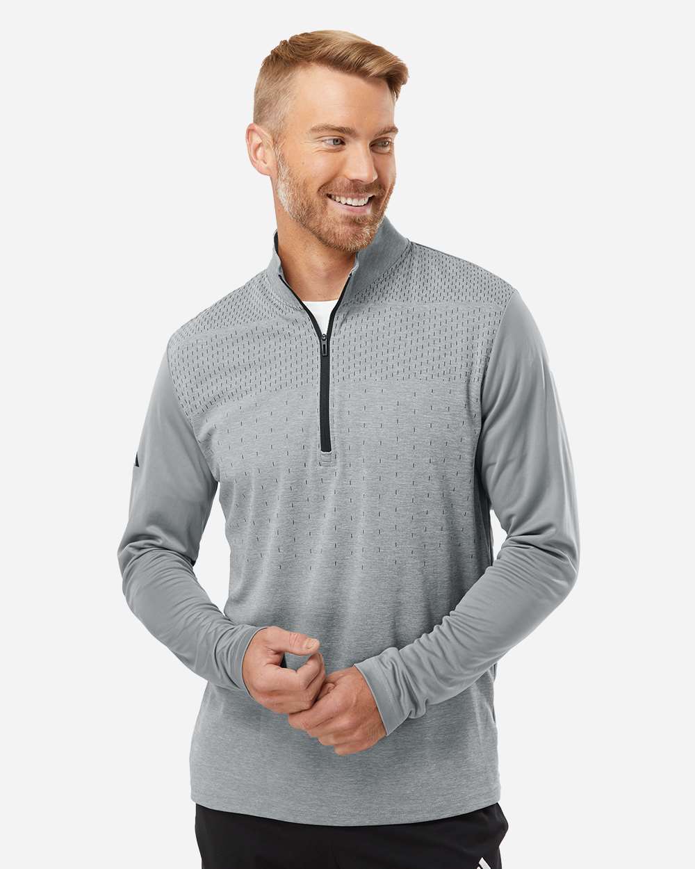 Adidas-A522-Heather Block Print Quarter-Zip Pullover - Image 17