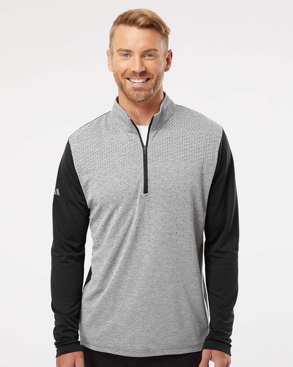 Adidas-A522-Heather Block Print Quarter-Zip Pullover - Image 4