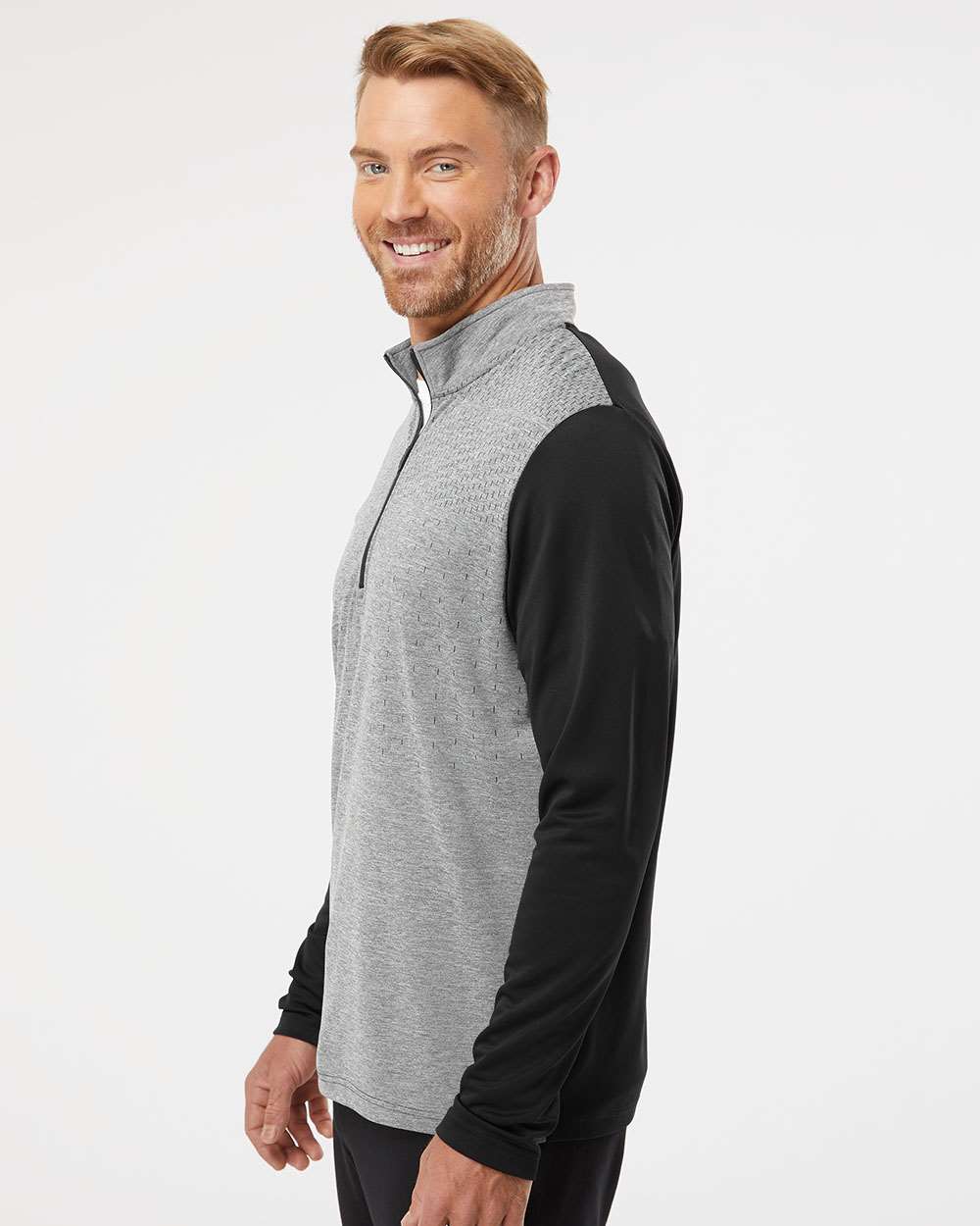 Adidas-A522-Heather Block Print Quarter-Zip Pullover - Image 5