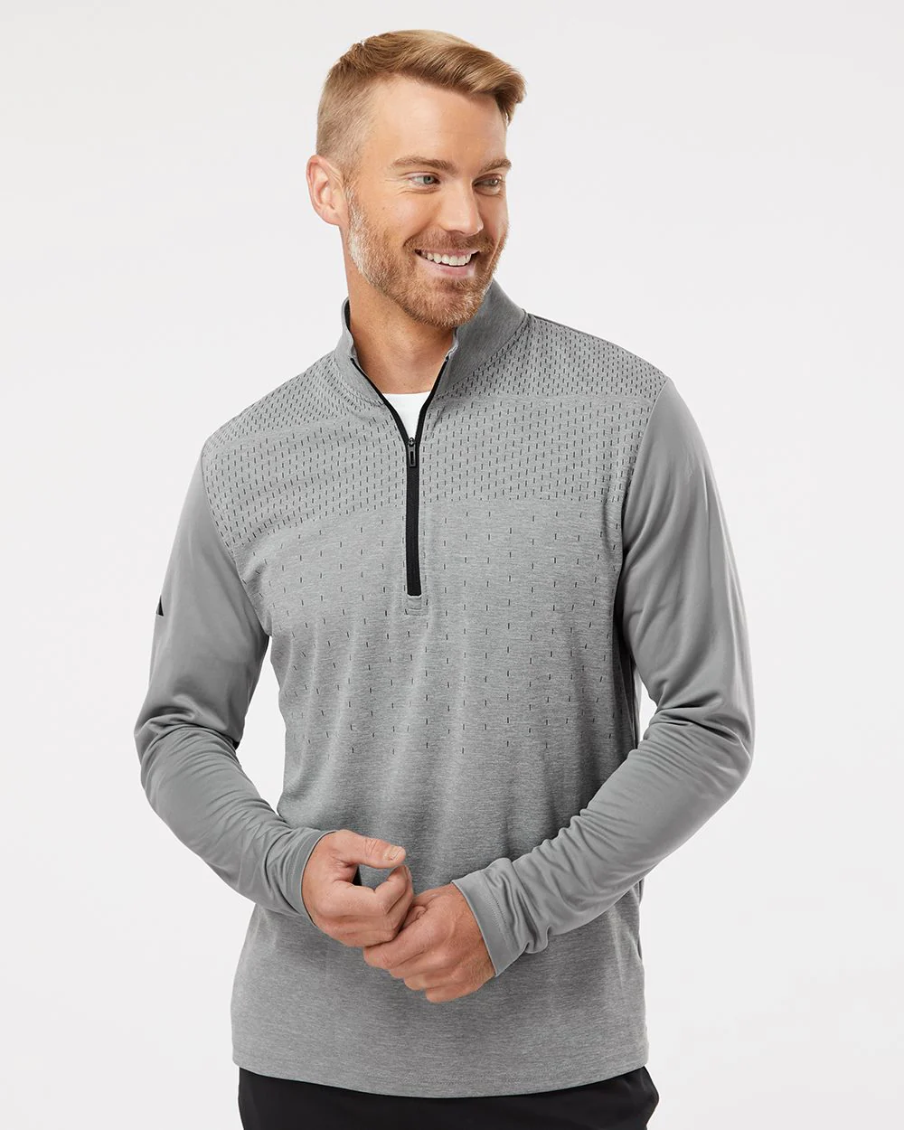 Adidas-A522-Heather Block Print Quarter-Zip Pullover - Image 7