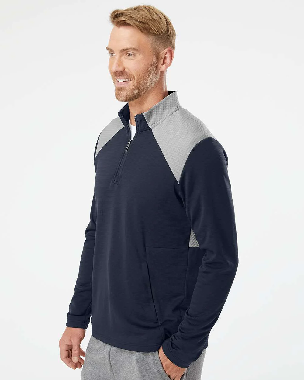 Adidas-A532-Textured Mixed Media Quarter-Zip Pullover - Image 12