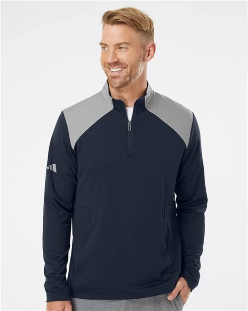 Adidas-A532-Textured Mixed Media Quarter-Zip Pullover - Image 15