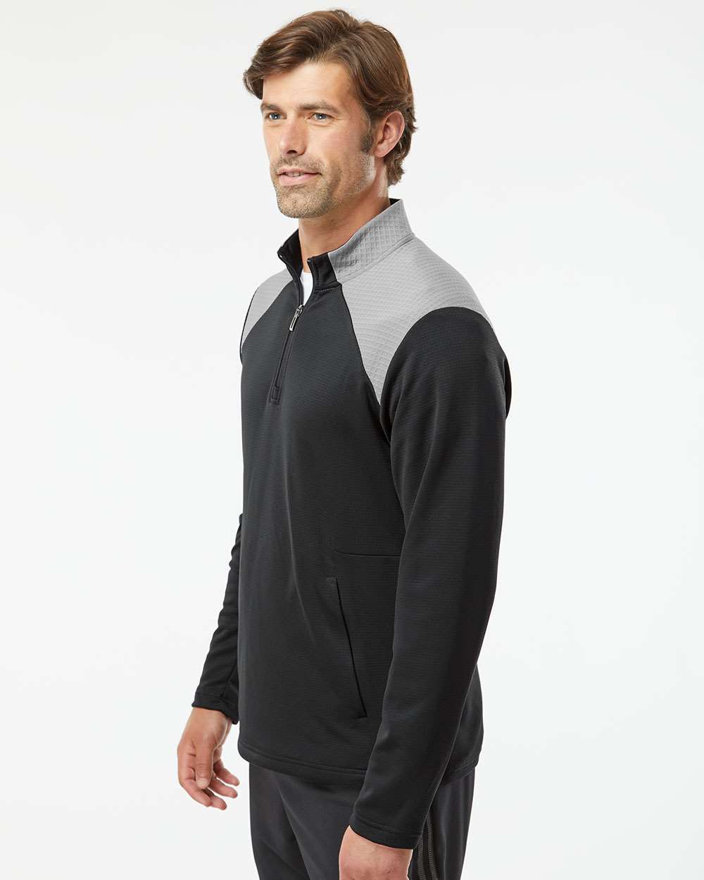 Adidas-A532-Textured Mixed Media Quarter-Zip Pullover - Image 5