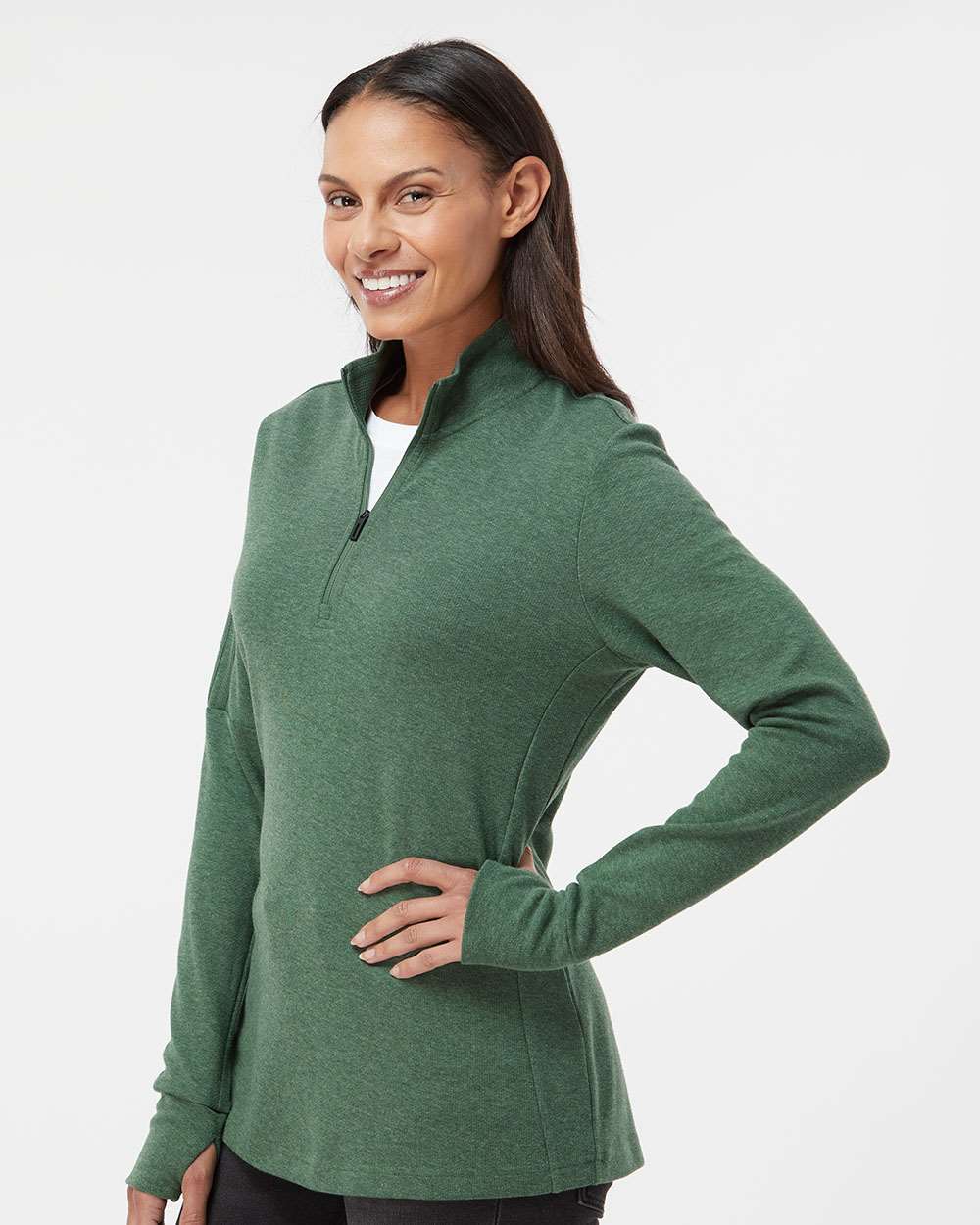 Adidas-A555-Women's 3-Stripes Quarter-Zip Sweater - Image 30