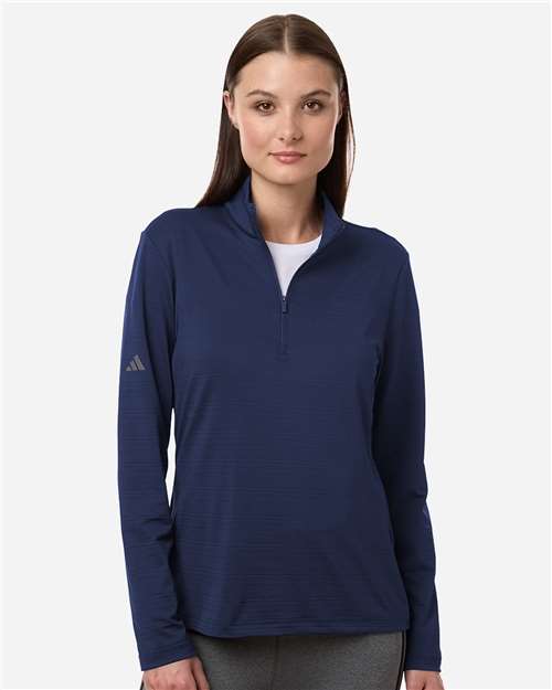 Adidas-A709-Women's Textured Stripe Quarter-Zip Pullover - Image 8