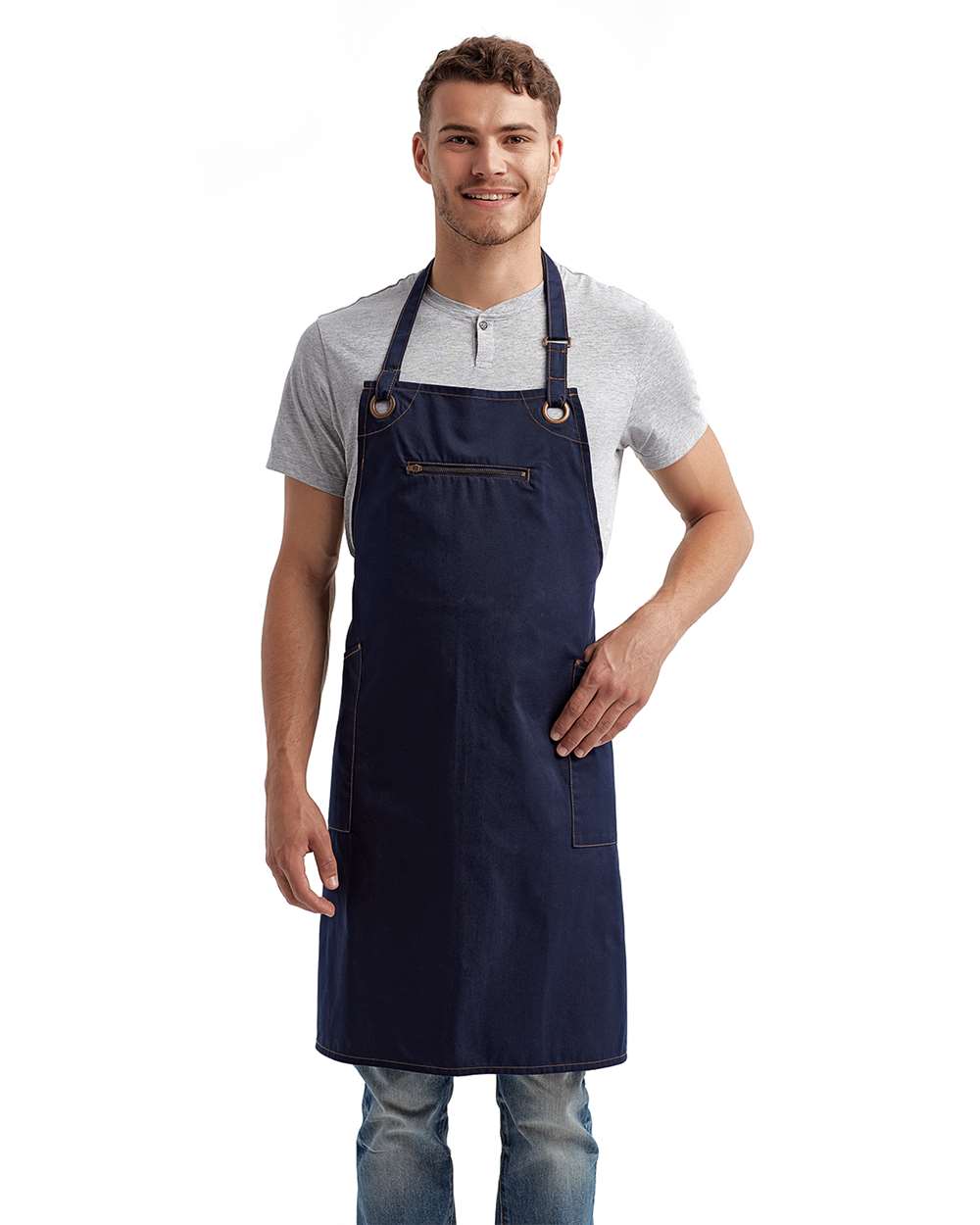 Artisan Collection by Reprime-RP121-Barley Recycled Bib Apron with Pocket - Image 8