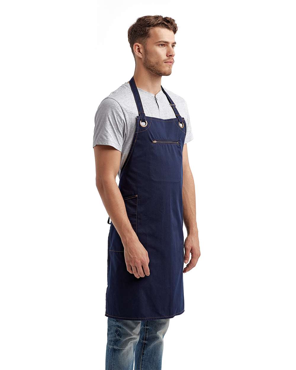 Artisan Collection by Reprime-RP121-Barley Recycled Bib Apron with Pocket - Image 9