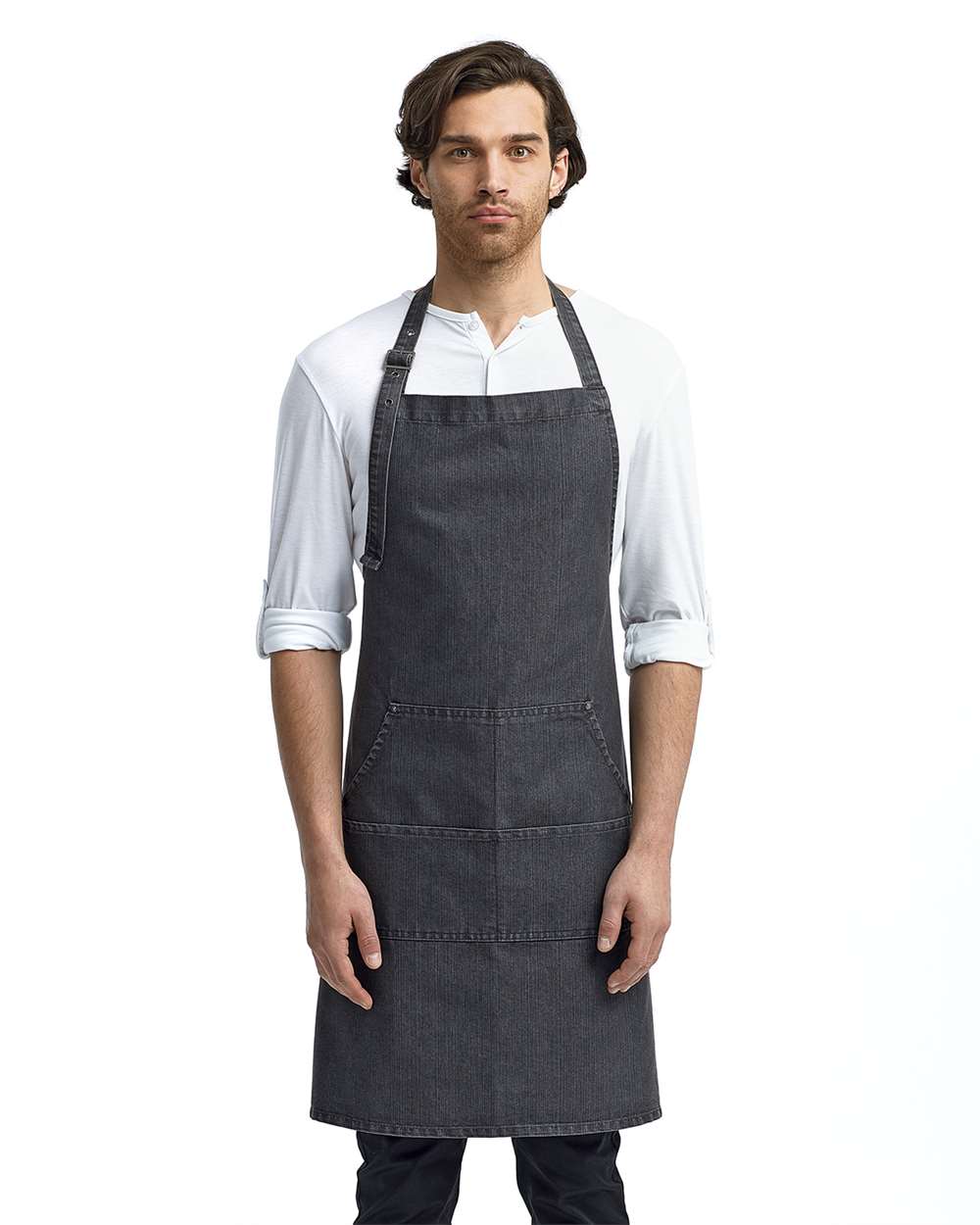 Artisan Collection by Reprime-RP126-Jeans Stitch Denim Bib Apron with Pockets - Image 2