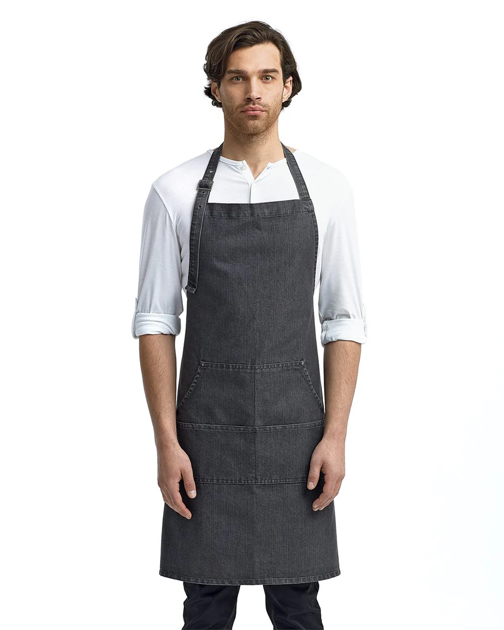 Artisan Collection by Reprime-RP126-Jeans Stitch Denim Bib Apron with Pockets - Image 5