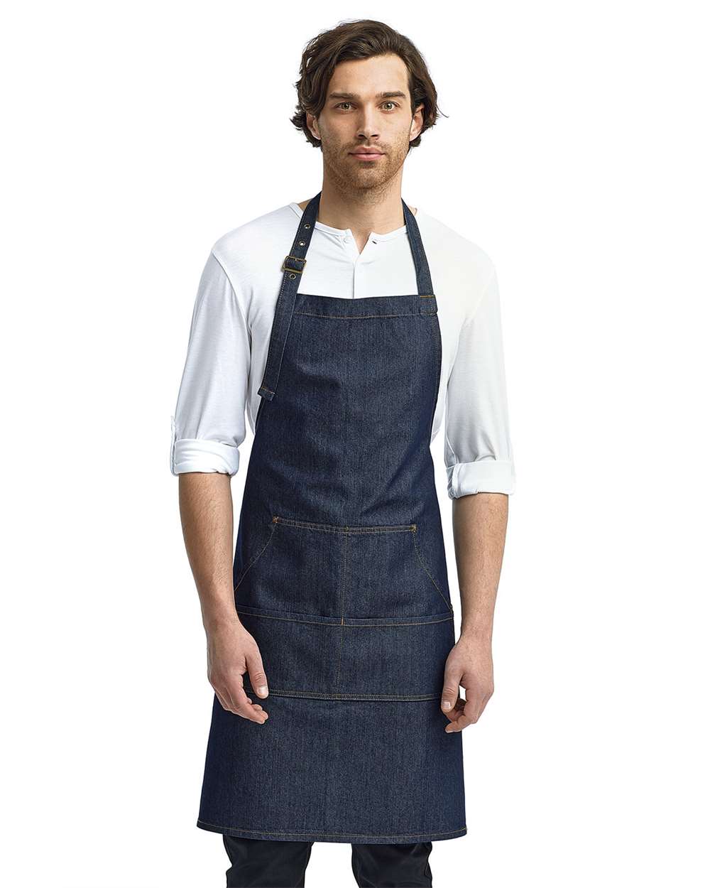 Artisan Collection by Reprime-RP126-Jeans Stitch Denim Bib Apron with Pockets - Image 7