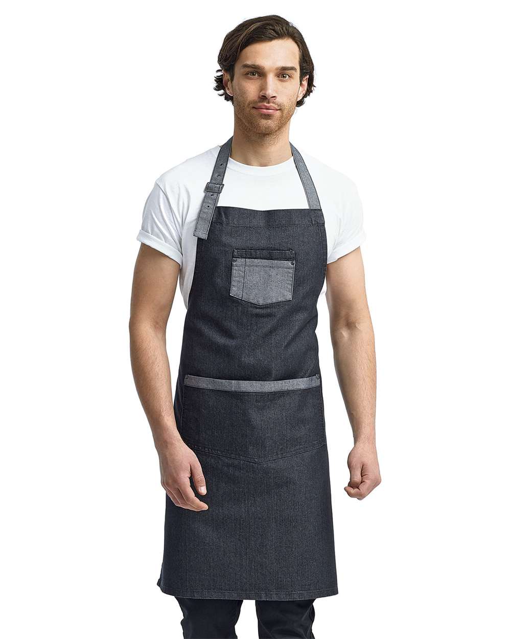 Artisan Collection by Reprime-RP127-Domain Contrast Denim Bib Apron with Pockets - Image 2