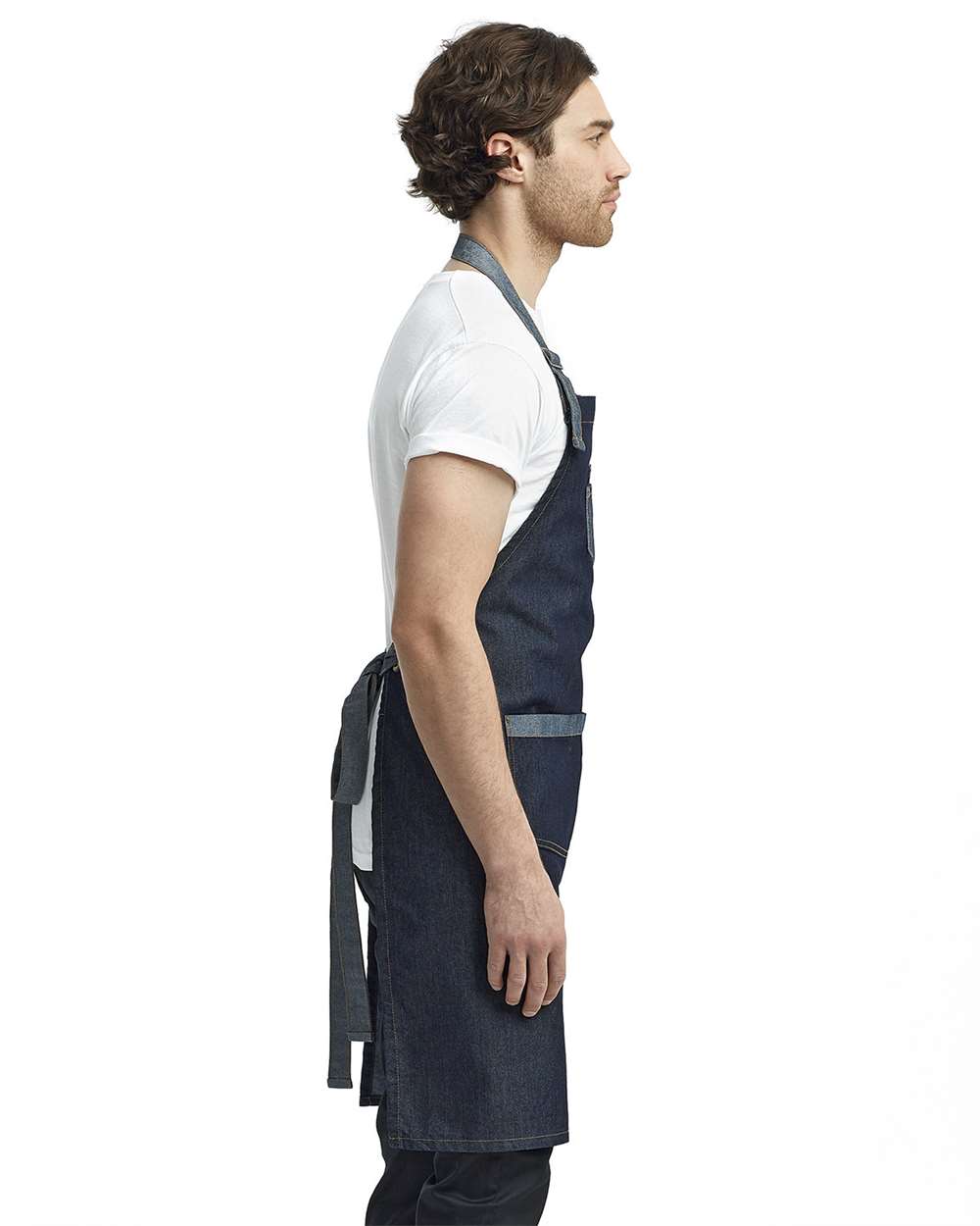 Artisan Collection by Reprime-RP127-Domain Contrast Denim Bib Apron with Pockets - Image 8
