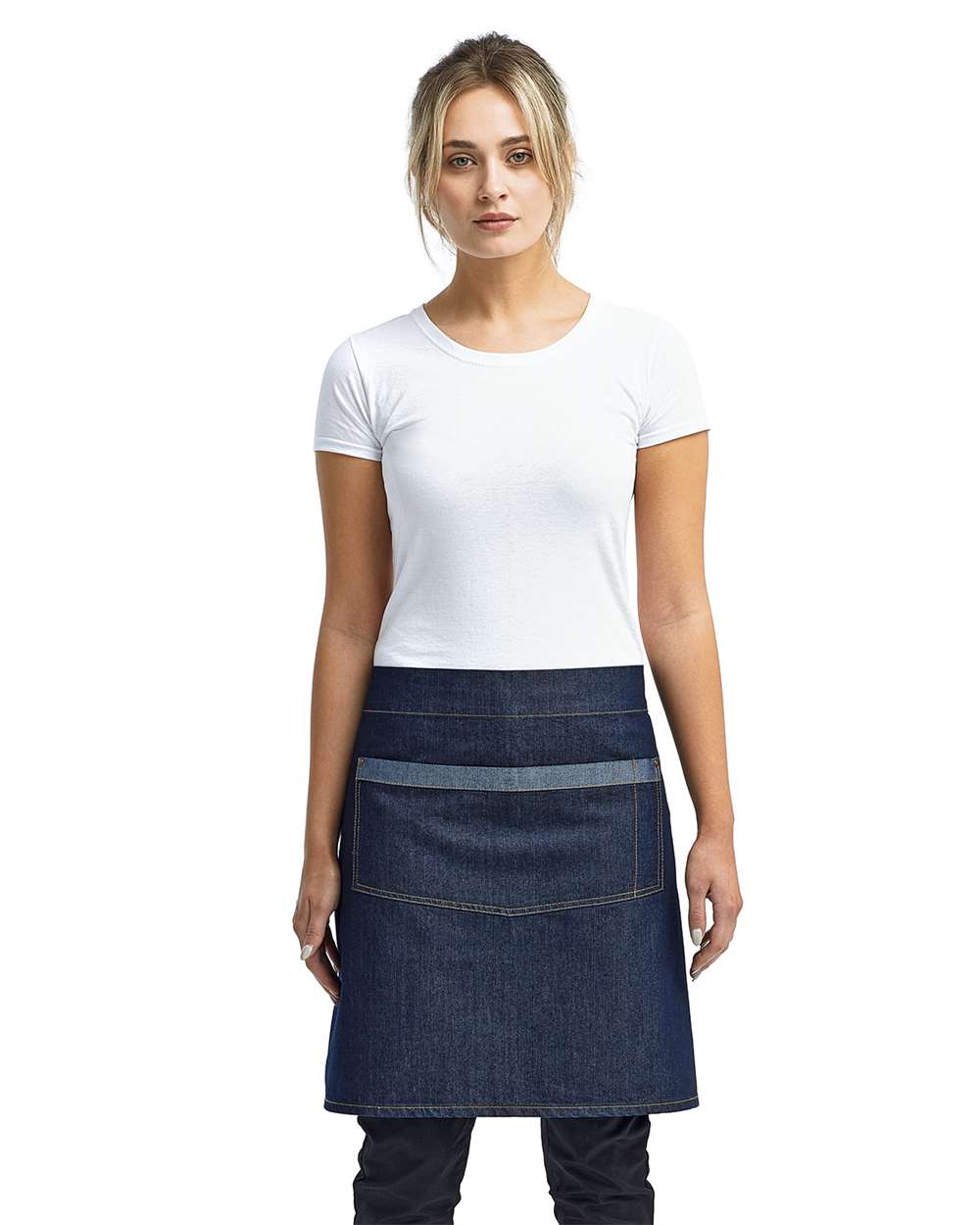 Artisan Collection by Reprime-RP128-Domain Contrast Denim Waist Apron with Pocket - Image 7