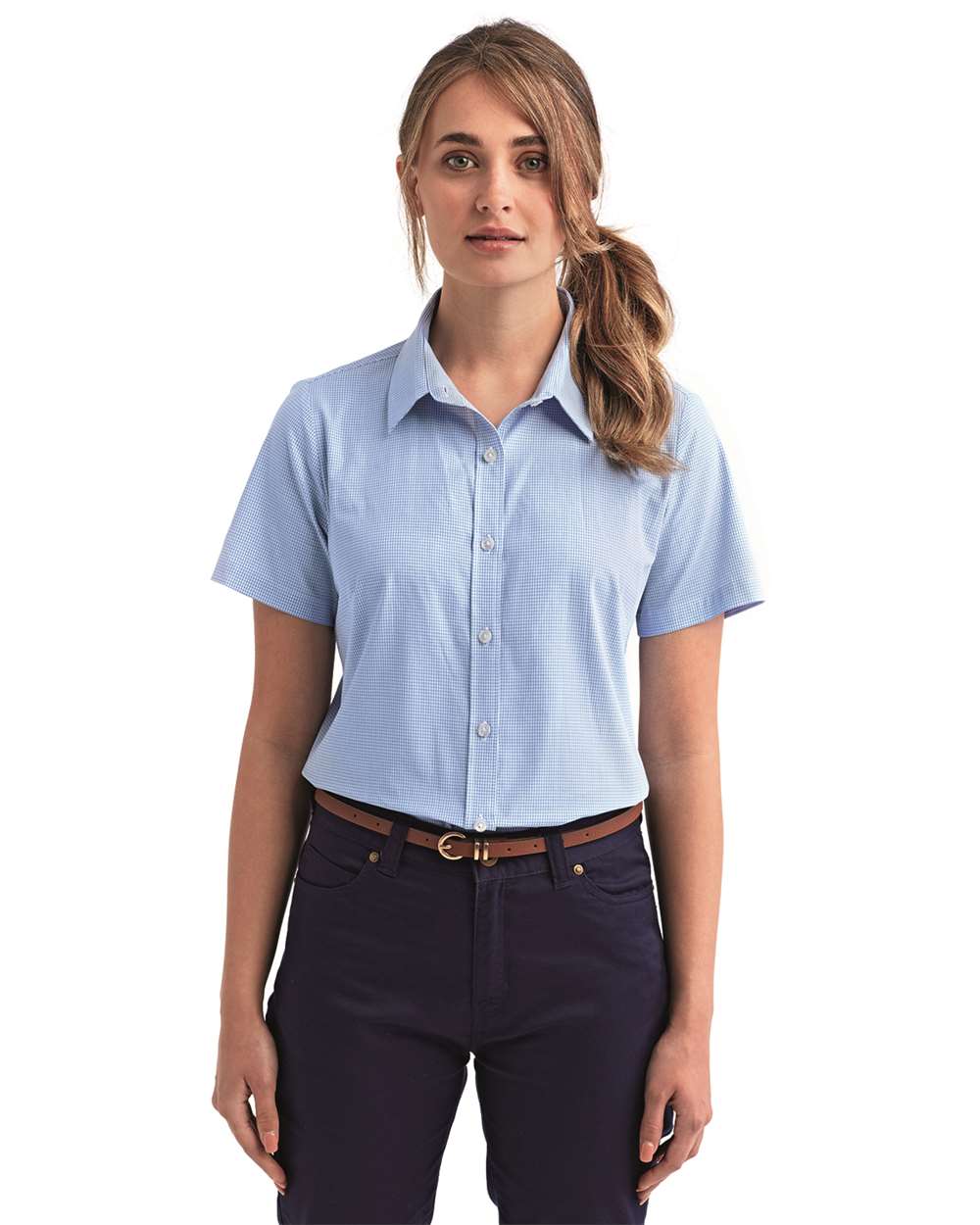 Artisan Collection by Reprime-RP321-Women's Microcheck Gingham Short Sleeve Cotton Dress Shirt - Image 11