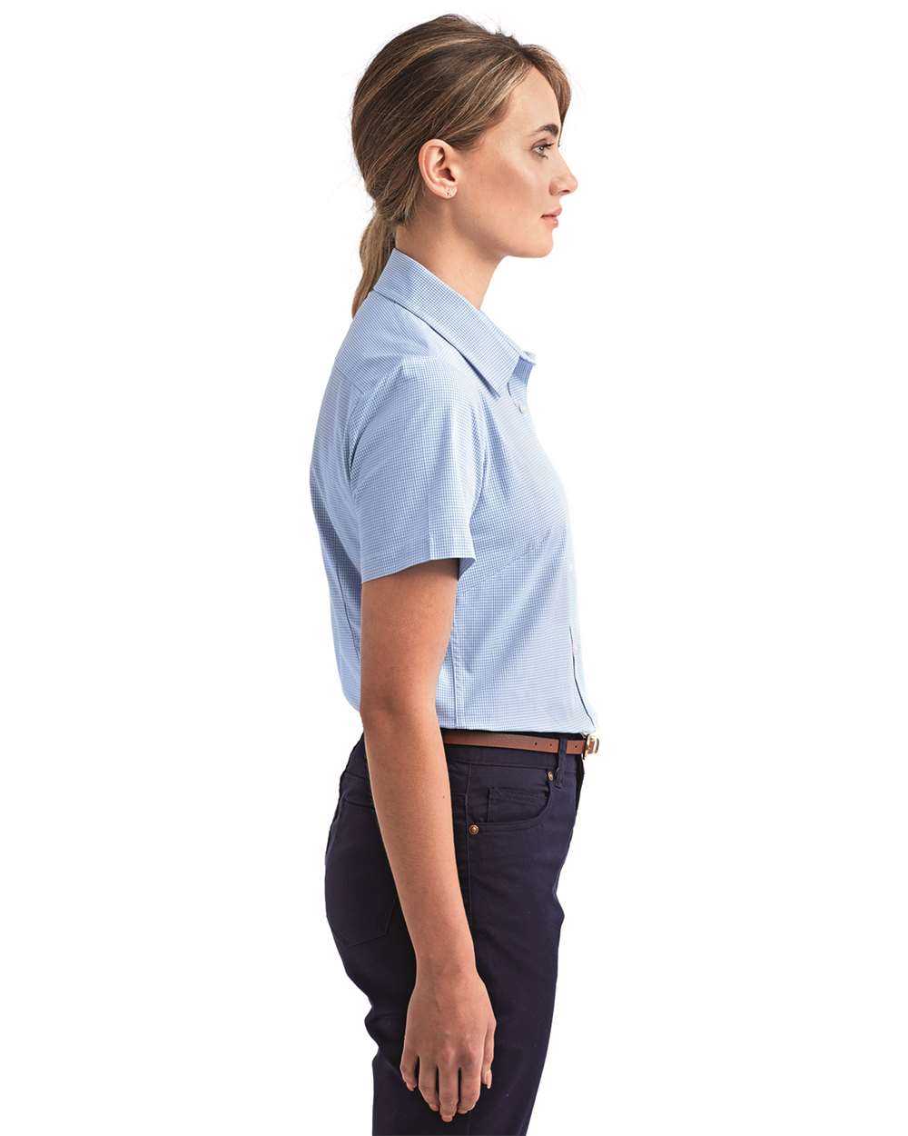 Artisan Collection by Reprime-RP321-Women's Microcheck Gingham Short Sleeve Cotton Dress Shirt - Image 12