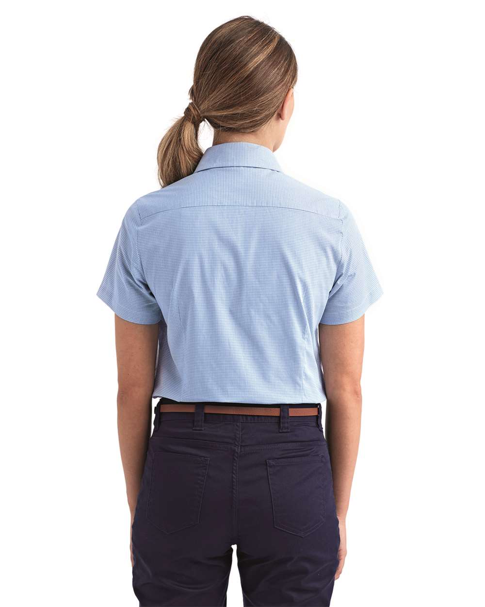 Artisan Collection by Reprime-RP321-Women's Microcheck Gingham Short Sleeve Cotton Dress Shirt - Image 13