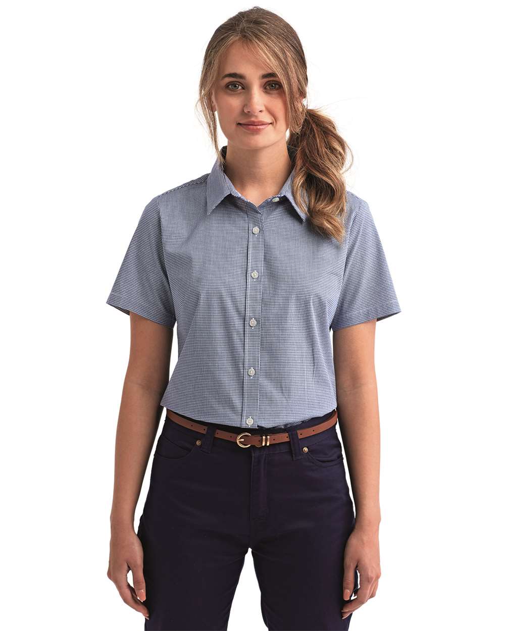 Artisan Collection by Reprime-RP321-Women's Microcheck Gingham Short Sleeve Cotton Dress Shirt - Image 17